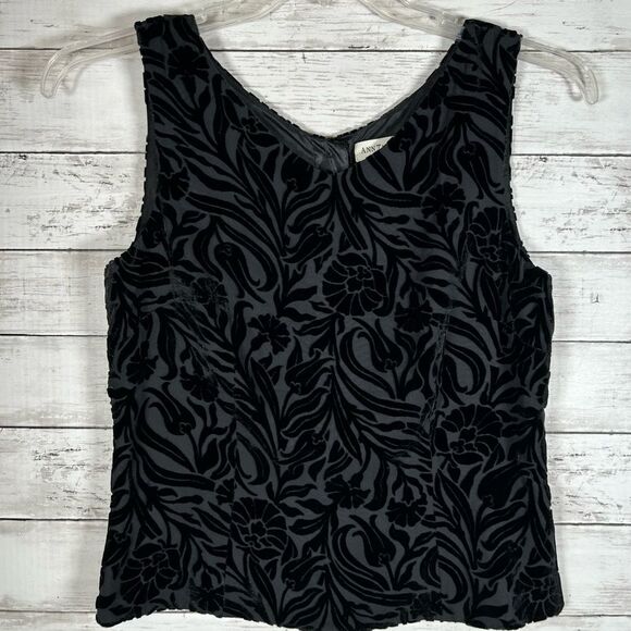 Ann Taylor Velvet Cutout Silk Rayon Lined Button Back Black Cami Blouse 8 - Picture 1 of 6